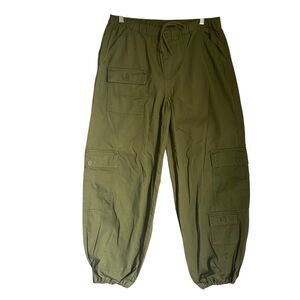Military Cargo Jogger Pants Women M Army Green Wide Leg Elastic Waist Outdoor